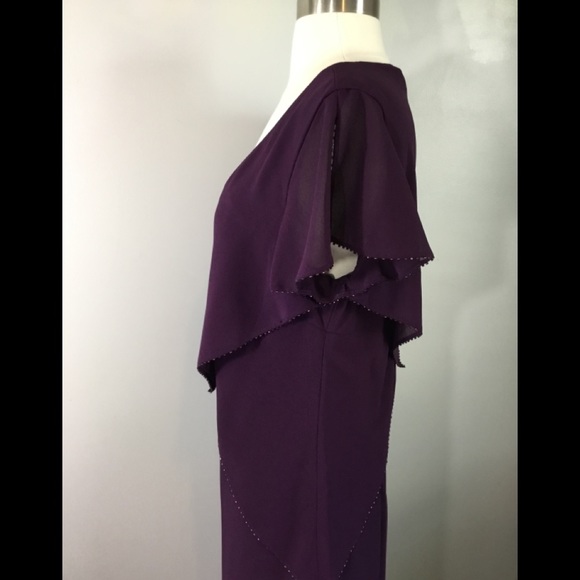Coldwater Creek Sz 10 Purple Beaded V Neck Dress Wine Red - Picture 8 of 12